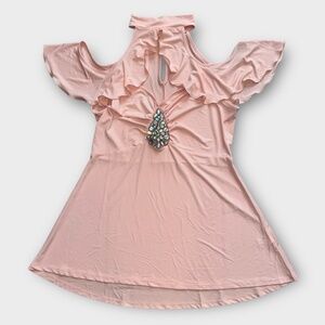 Venus High Neck Cold Shoulder Embellished Cut-Out Peach Blouse Size M